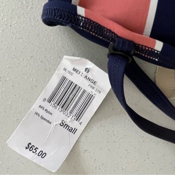 Mei L’ange Women's Micah Striped Blue Pink Bandeau Bikini Top Size Small New - Picture 9 of 12